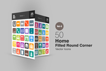 50 Home Flat Round Corner Icons