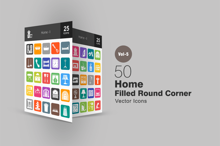 50 Home Flat Round Corner Icons