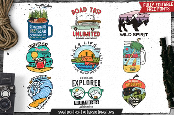 Retro Outdoor Logos Set, Camping Adventure Badges