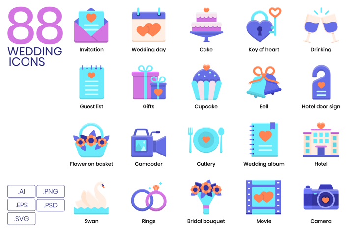 88 Wedding Icons & Celebration Icons