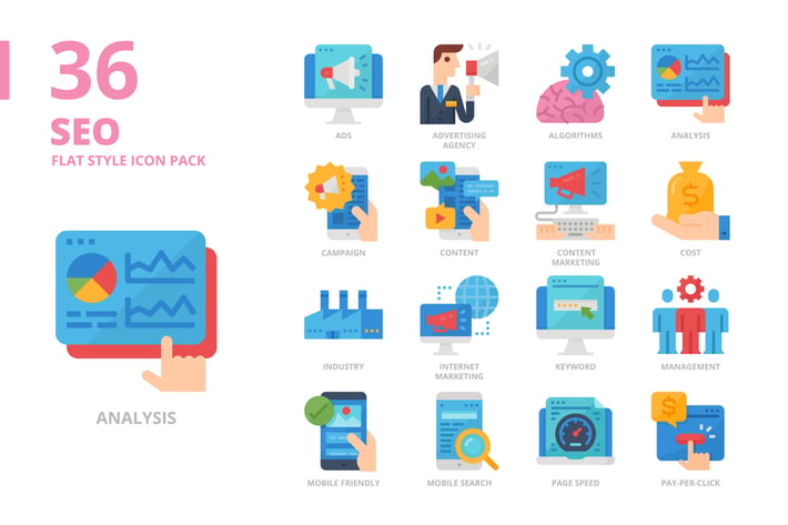 SEO Flat Style Icon Set