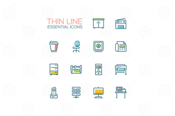Office Supplies - Thin Single Line Icons Set
