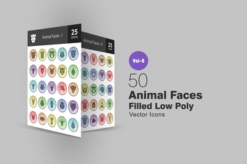 50 Animal Faces Filled Low Poly Icons