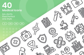 40 Medical Icons Set - Line