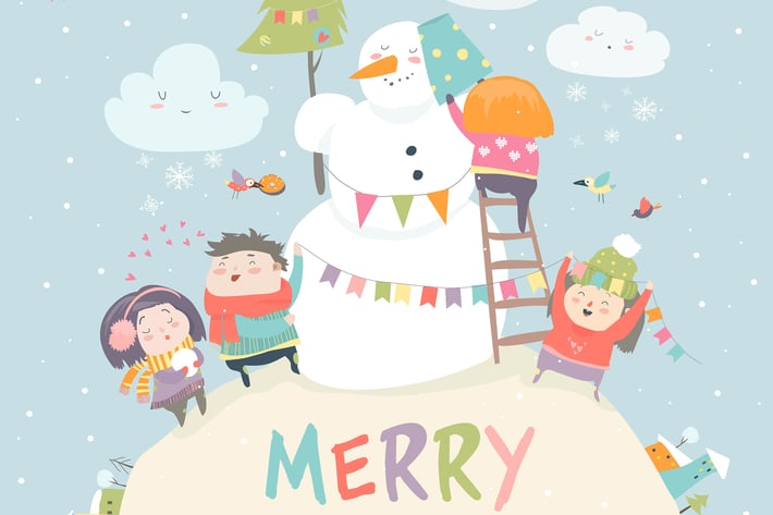 Happy children celebrating Christmas. Vector 