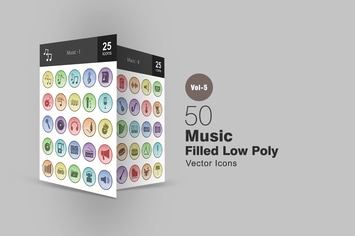 50 Music Filled Low Poly Icons