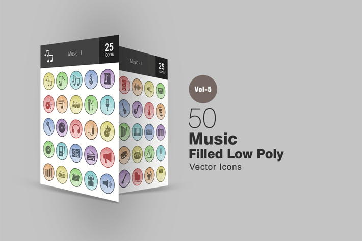 50 Music Filled Low Poly Icons