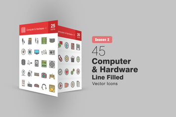45 Computer & Hardware Filled Line Icons Season II