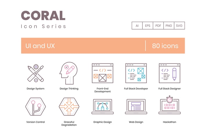 80 UX and UI Icons | Coral Series