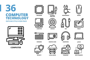 Computer Technology Outline style icon set