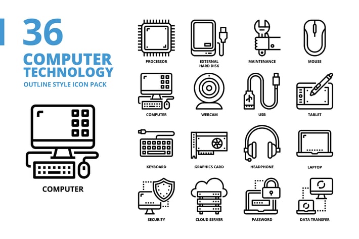 Computer Technology Outline style icon set