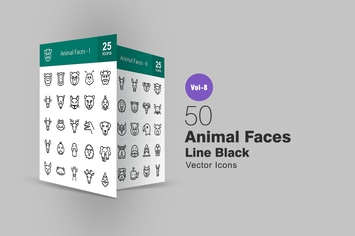 50 Animal Faces Line Icons