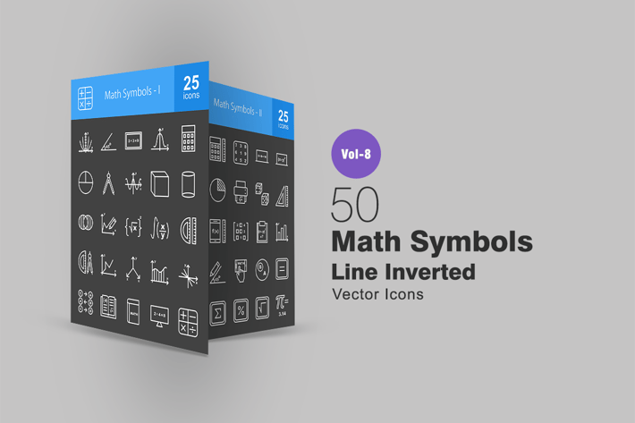50 Math Symbols Line Inverted Icons