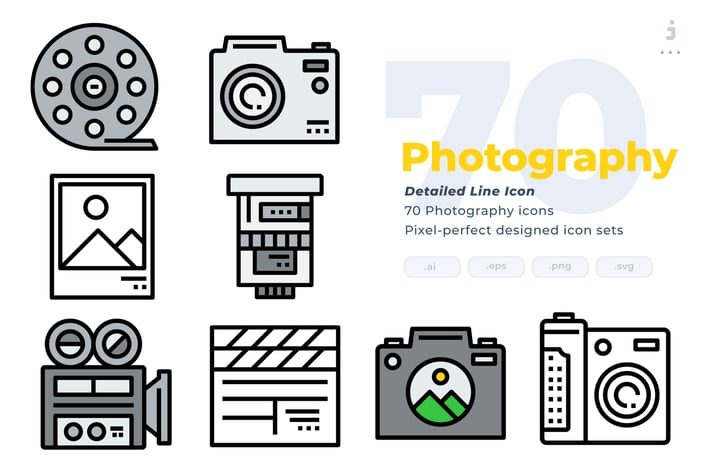70 Photography Icons - Detailed Line Icon