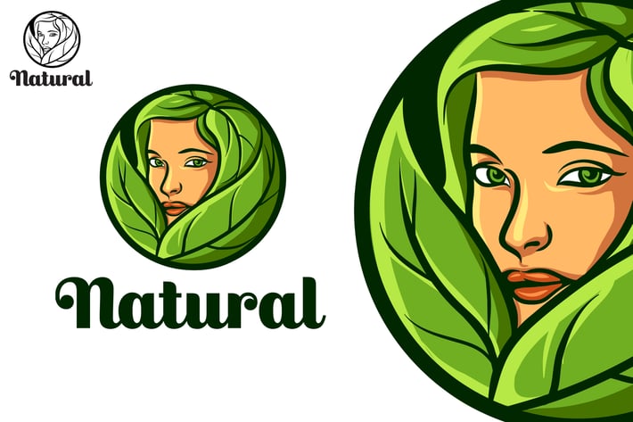 Natural Beauty Leaf Girl Mascot Logo
