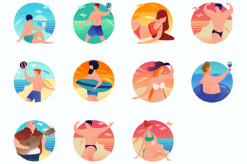 Beach Curvy People Concept Illustrations