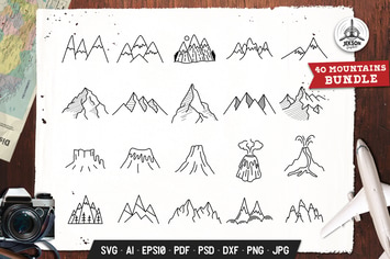 Mountains Set Adventure Line Art Vector Graphic