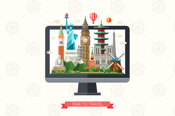 Travel - illustration with famous landmarks