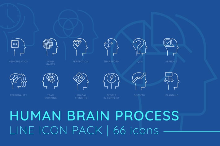 Human Brain Process Line Icons