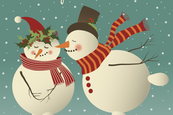 Two cute snowman in love