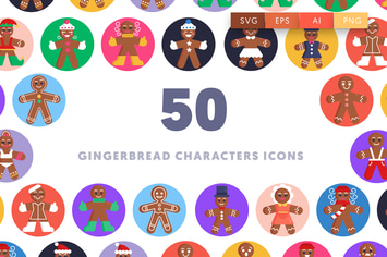 50 Gingerbread Characters Icons