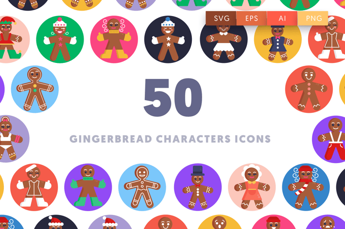 50 Gingerbread Characters Icons