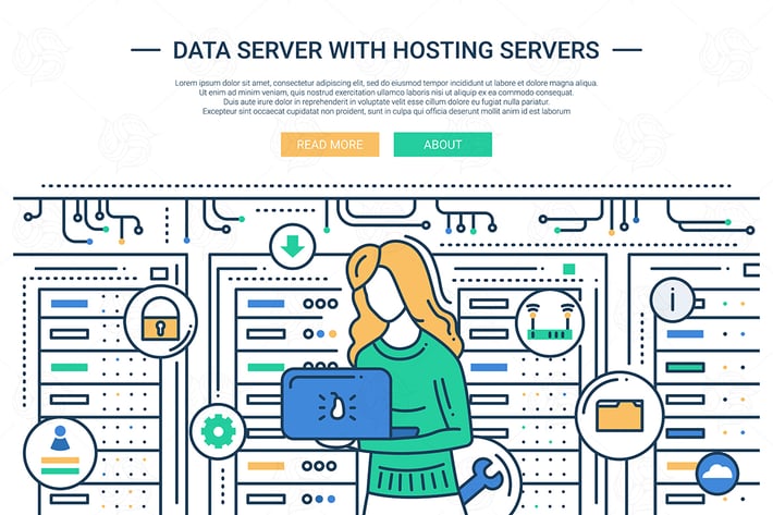 Data Server and Hosting - line design website head
