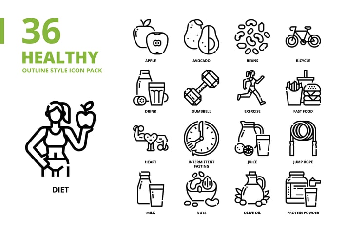 Healthy Outline Style Icon Set
