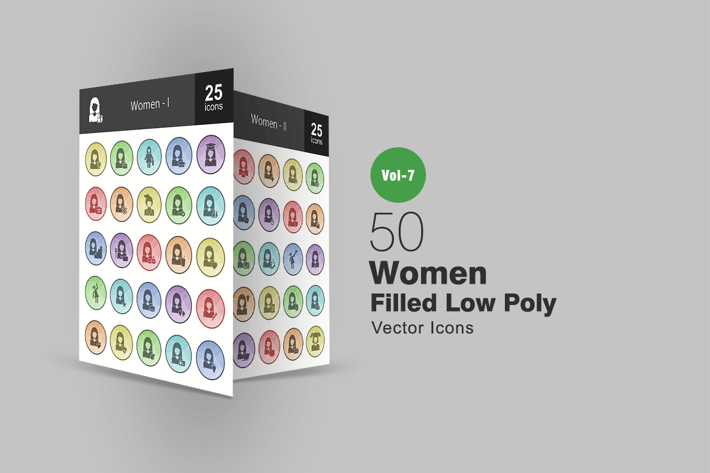 50 Women Filled Low Poly Icons