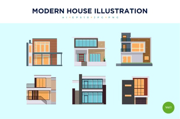 6 Modern House Vector Illustration Set 1