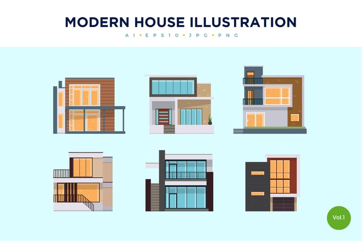 6 Modern House Vector Illustration Set 1