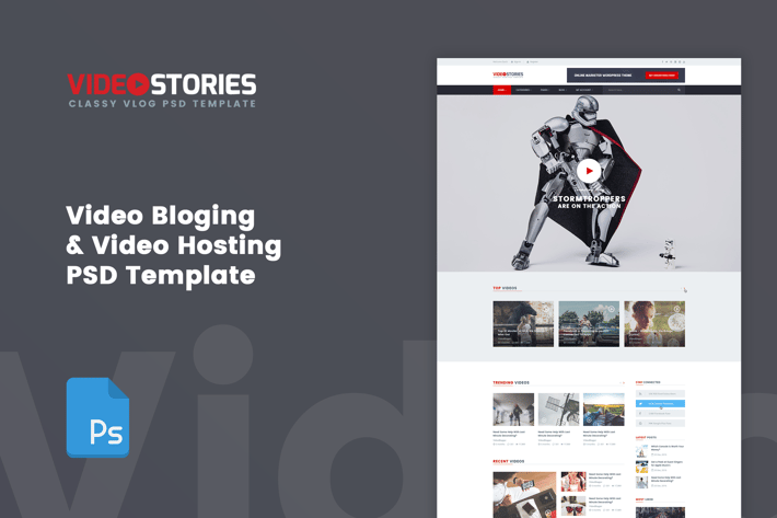VideoStories - VLOG & Video Hosting PSD Template