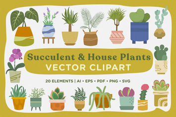 Succulent & House Plants Vector Clipart Pack