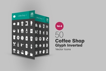 50 Coffee Shop Glyph Inverted Icons