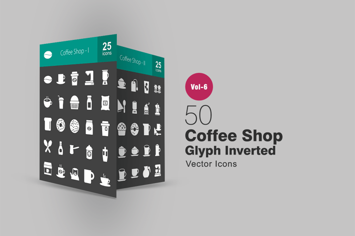 50 Coffee Shop Glyph Inverted Icons