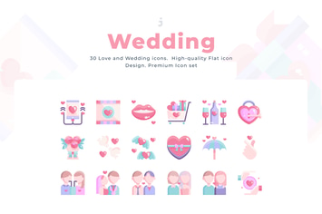 30 Love and Wedding Icon set - Flat