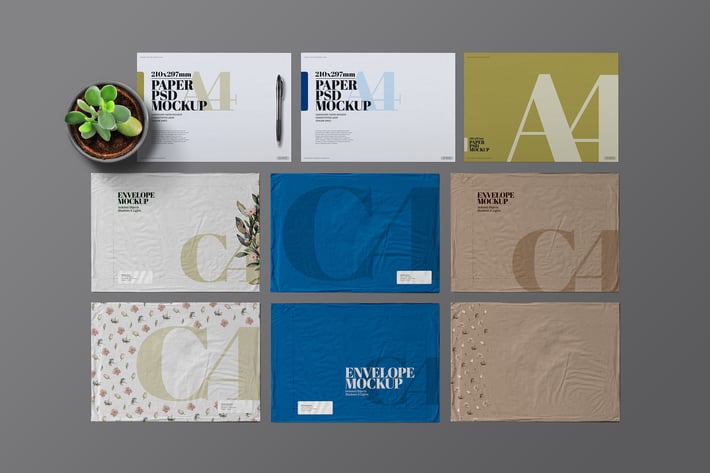 Envelope Mockup C4 A4 Mailing Landscape Set
