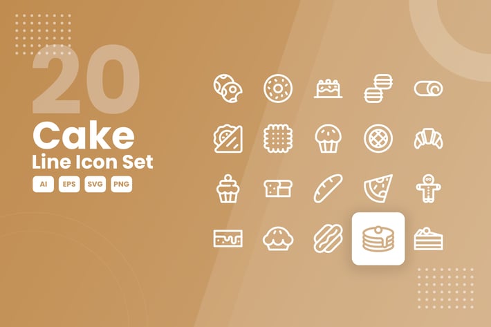 20 Cake Line Icon Set