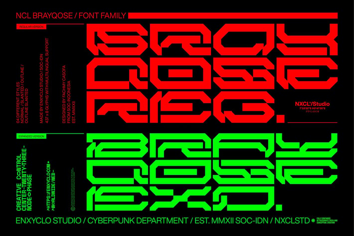 Brayqose Font Family - Futuristic Cyberpunk