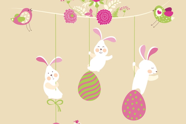 Easter bunnies and easter eggs. Vector 