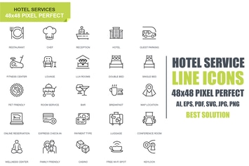 Simple Set Hotel Service Line Icons