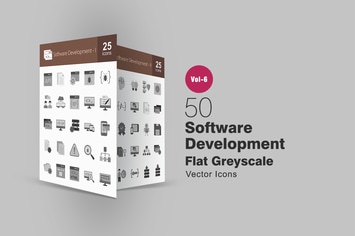 50 Software Development Flat Greyscale Icons