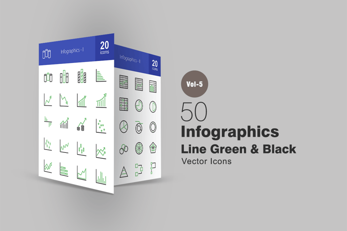 40 Infographics Line Green & Black Icons
