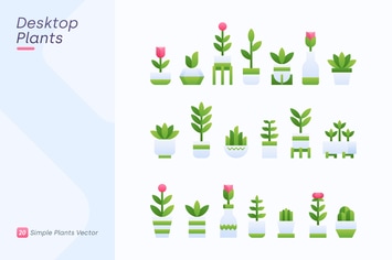 Minimalist Plant Icons. Desktop Plants Vector