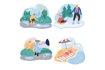 Different Weather Conditions Concept Scenes Set