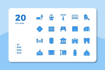 20 City Icons (Lineal Color)