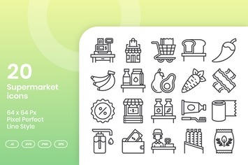 20 Supermarket  Icons Set - Line