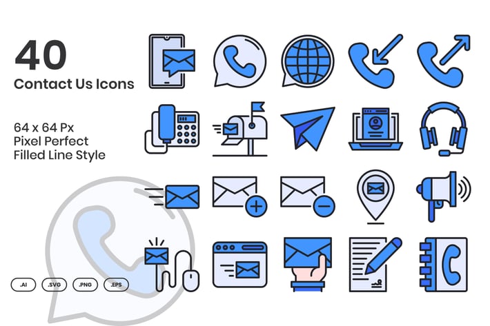 40 Contact Us Icons Set - Filled Line