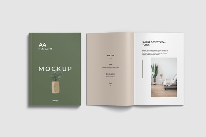 Open and Closed A4 Magazine Mockup Top Angle View