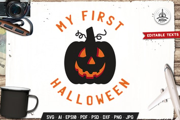 My First Halloween Logo Design Retro Vector Badge